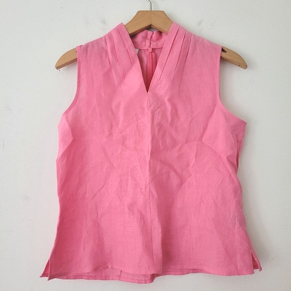 Talbots Petites 100% Irish Linen Pink Sleeveless Blouse 6 - Picture 1 of 7